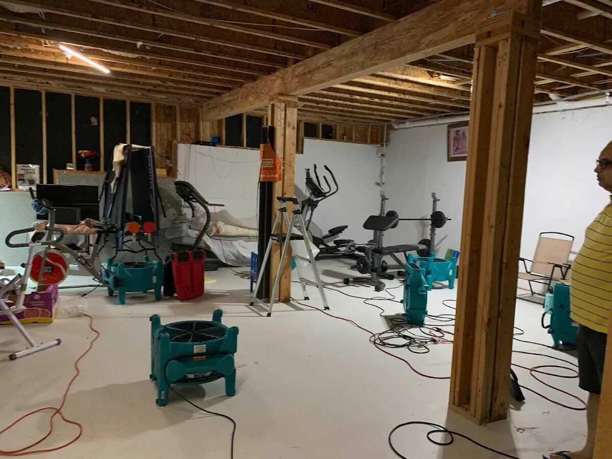 Basement drying equipment setup for Contents Cleaning & Restoration in Davenport